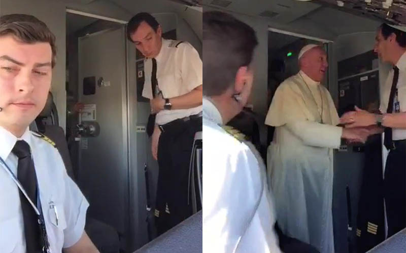 El Papa visitó a pilotos de avión y ellos inmortalizaron el momento de esta manera
