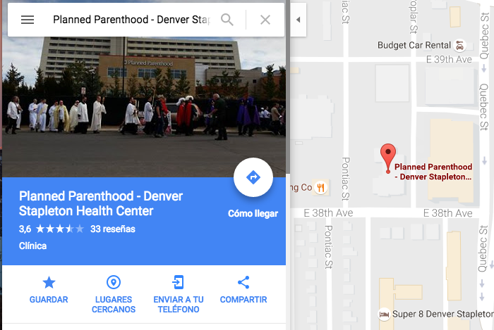 Foto de Planned Parenthood en Google Maps muestra una Procesión Eucarística
