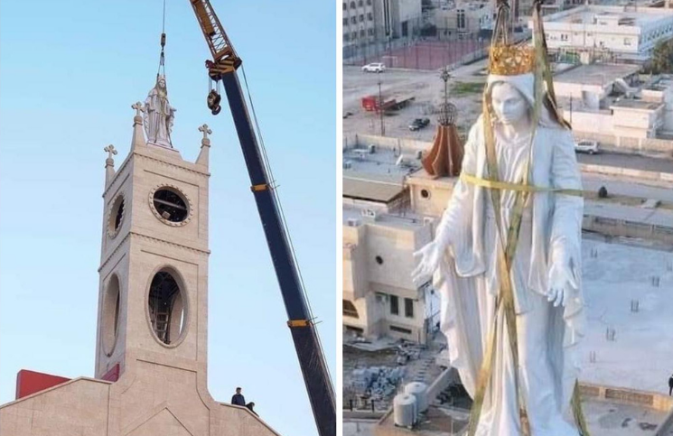 Iglesia destruida por ISIS es coronada con una hermosa estatua de la Virgen María