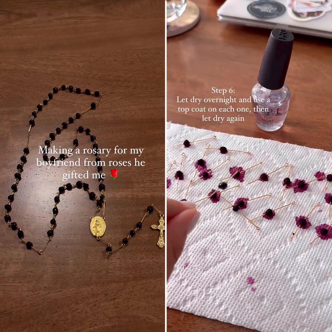 Hace un rosario con las rosas que su enamorado le regaló y se vuelve viral, image size:1080x1080