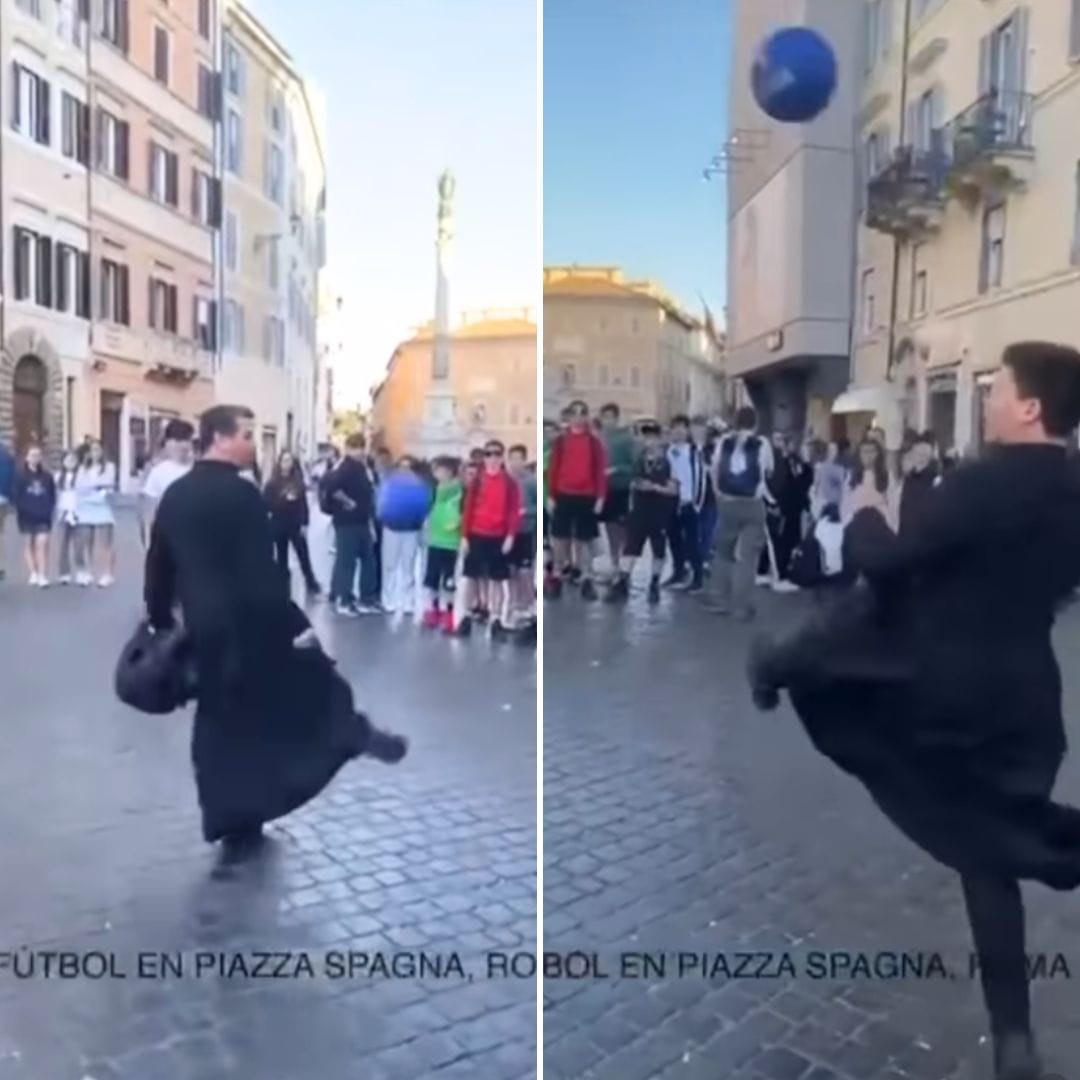 Un joven le pasó una pelota a dos sacerdotes y su talento para dominar el balón se volvió viral