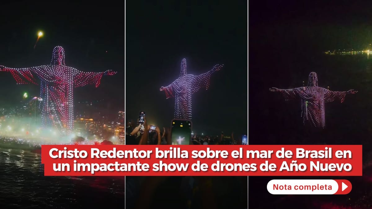 Cristo Redentor brilla sobre el mar de Brasil en un impactante show de drones de Año Nuevo