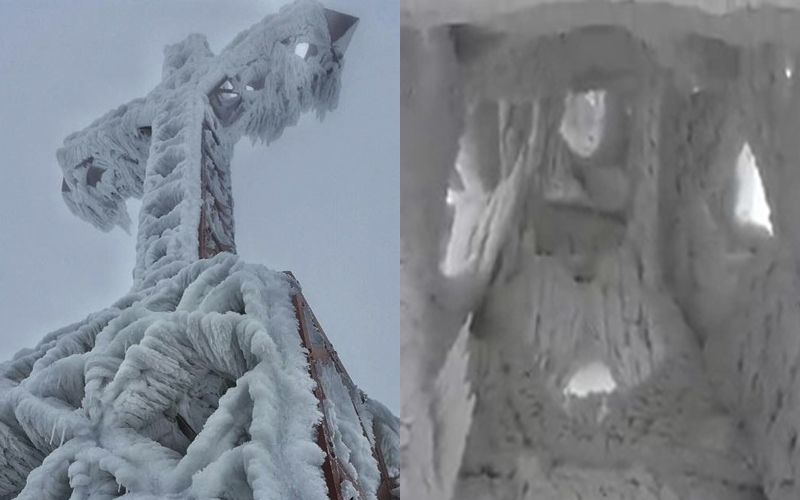 VIDEO VIRAL: Enorme cruz se congela y se convierte en espectacular escultura