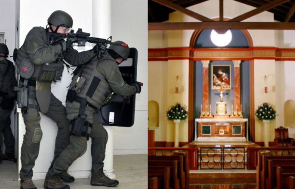 Policías ingresan a una iglesia debido a un falso informe de atentado