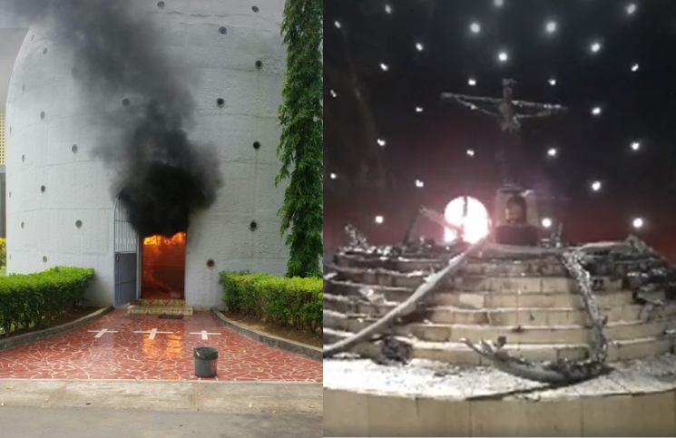 [Video] Arrojan una bomba Molotov en Catedral de Nicaragua y queman una imagen de 380 años
