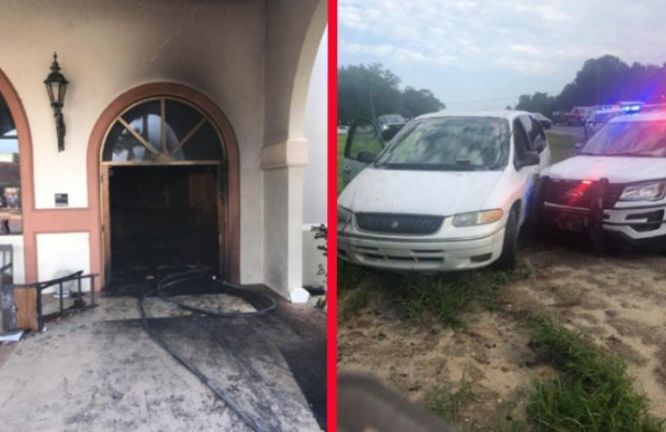 Hombre conduce automóvil contra una parroquia y la prende fuego con feligreses adentro