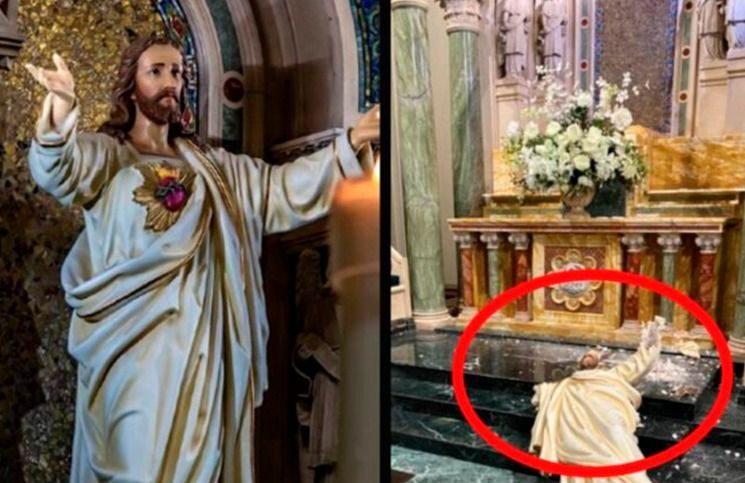 Ataque a Catedral: estatua del Sagrado Corazón de Jesús de 90 años es destruida