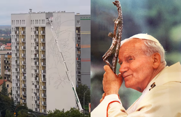 Ciudad entera se encomienda a San Juan Pablo II y le pinta un inmenso mural [Video]
