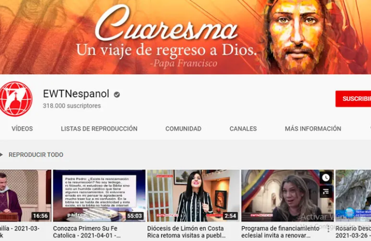 YouTube suspende canal de EWTN Español en Semana Santa