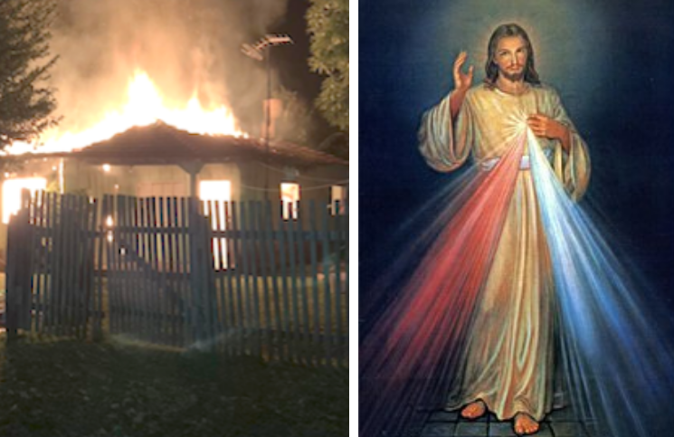 [Fotos] Voraz incendio consume una casa pero la imagen de la Divina Misericordia queda intacta