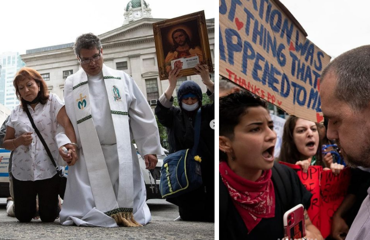 Grupo católico reza frente a clínica abortista en medio de abucheos