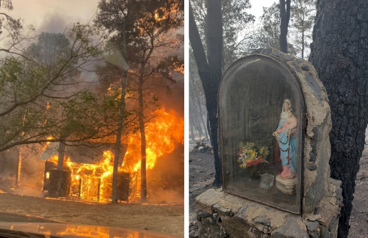 [Video] Incendio arrasó con más de 40 cabañas pero se detuvo frente a gruta de la Virgen