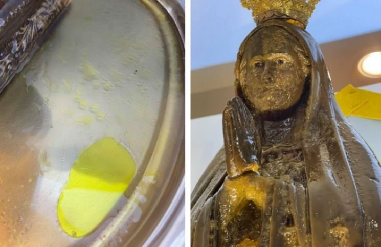 Monseñor registra un impresionante video de una Virgen que llora aceite y miel
