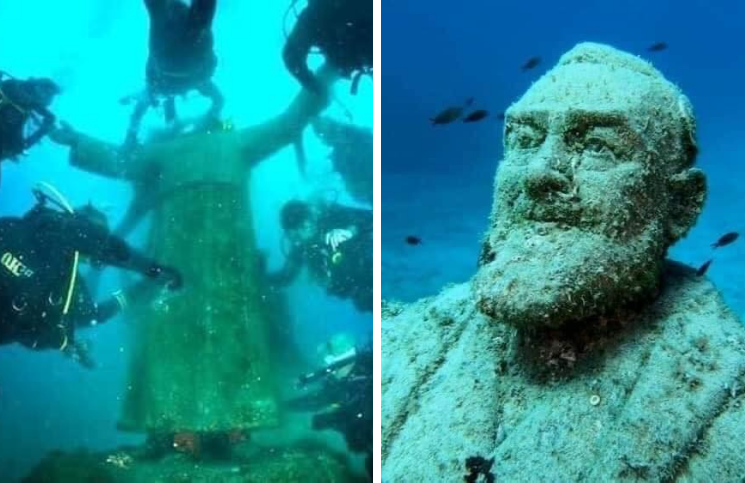 La impresionante estatua del Padre Pío en el fondo del mar