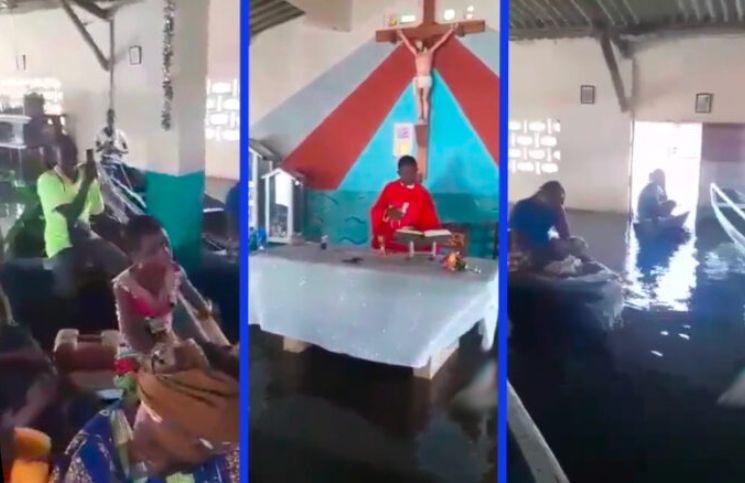 [Video viral] Iglesia se inunda en África pero católicos asisten a misa en bote