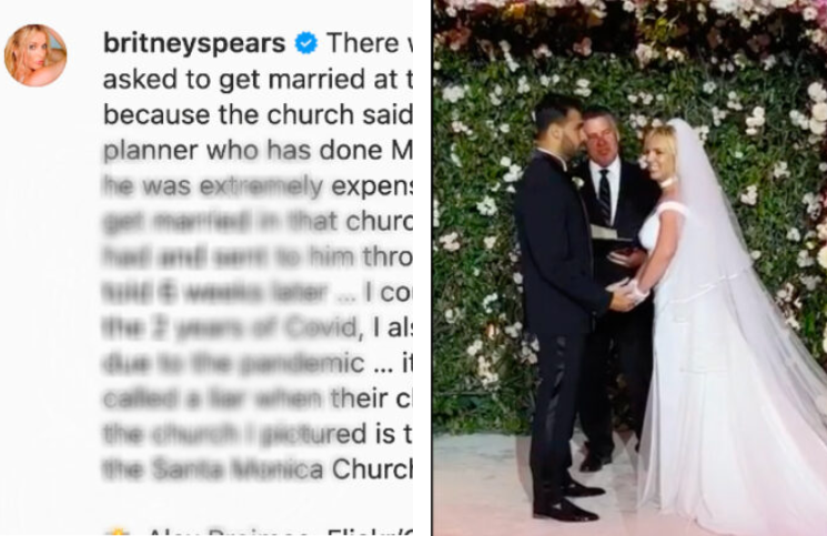 Britney Spears responde a parroquia católica tras la polémica por su boda
