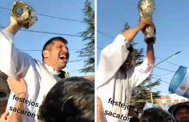 Qatar 2022: Fieles cargaron a sacerdote para celebrar el triunfo de Argentina ante Croacia